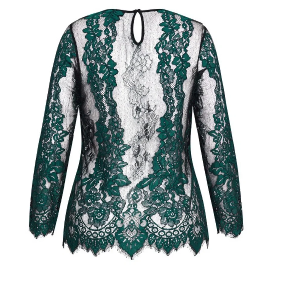 CITY CHIC Royal Lace Top emerald - Picture 5 of 12